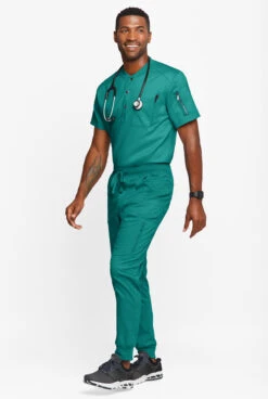 UA Advantage STRETCH Men's 2-Pocket Short Sleeve Henley Scrub Top -Clinic Love Style AB921 092623 TEAL 4