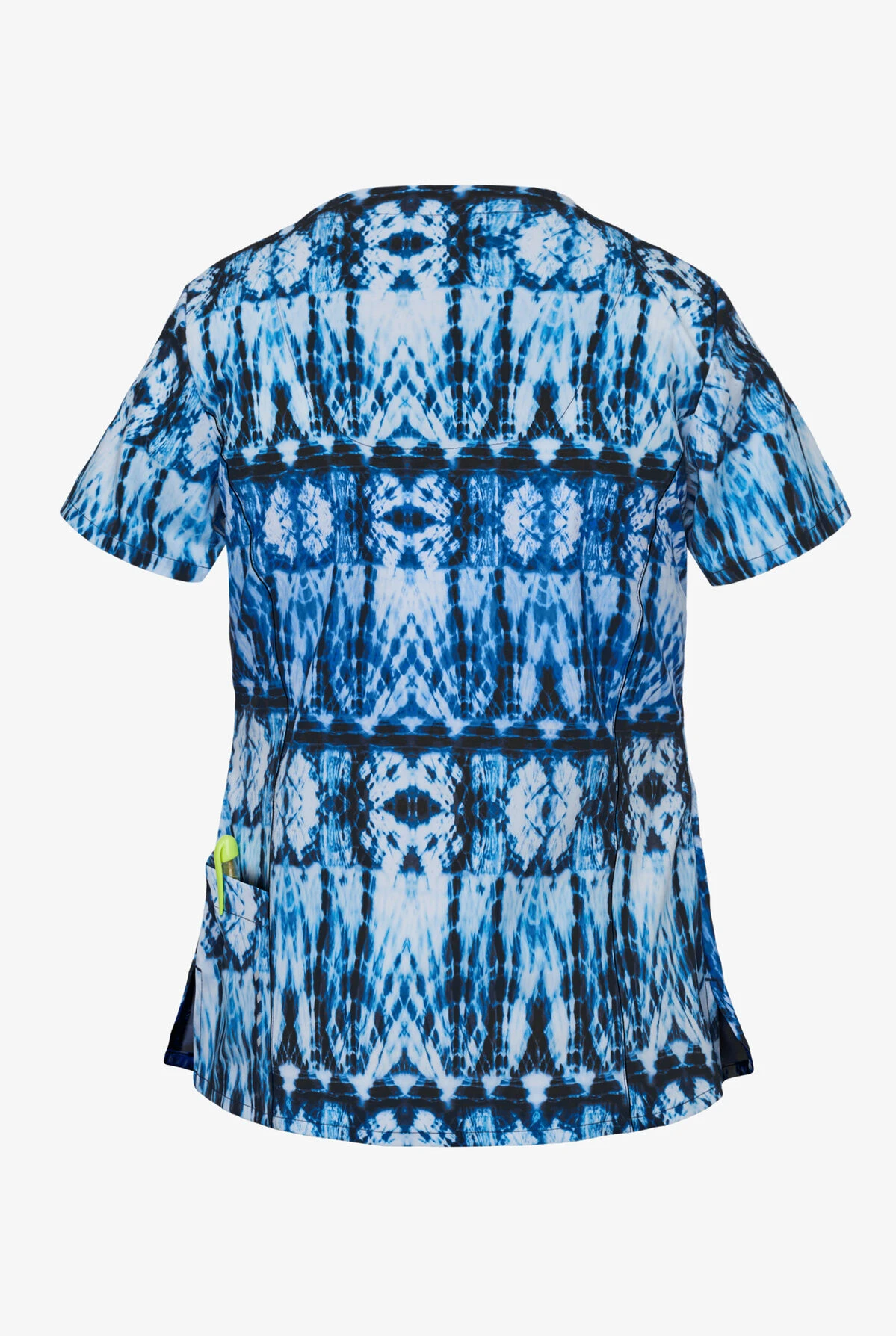 Barco One Natural Indigo Women's 3-Pocket V-Neck Print Scrub Top 2 Barco One Natural Indigo Women's 3-Pocket V-Neck Print Scrub Top - Image 2
