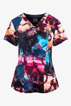 Barco One Tropical Scents Women's 4-Pocket STRETCH V-Neck Print Scrub Top