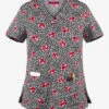 Betsey Johnson Bell EKG Hearts Women's 2-Pocket V-Neck Print Scrub Top