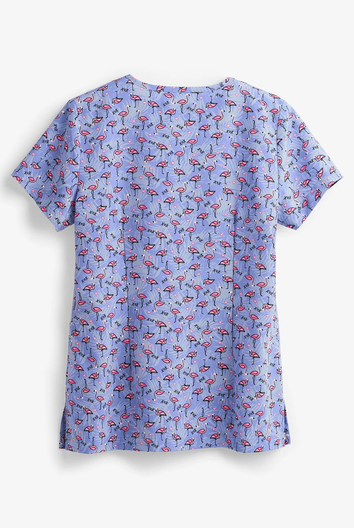 Betsey Johnson Tropical Flamingo Bell Women's 2-Pocket V-Neck Print Scrub Top 2 Betsey Johnson Tropical Flamingo Bell Women's 2-Pocket V-Neck Print Scrub Top - Image 2