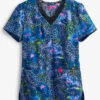 Betsey Johnson Camellia Jungle Floral Women's 2-Pocket V-Neck Print Scrub Top