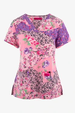 Betsey Johnson Floral Harmony Women's 2-Pocket STRETCH V-Neck Print Scrub Top