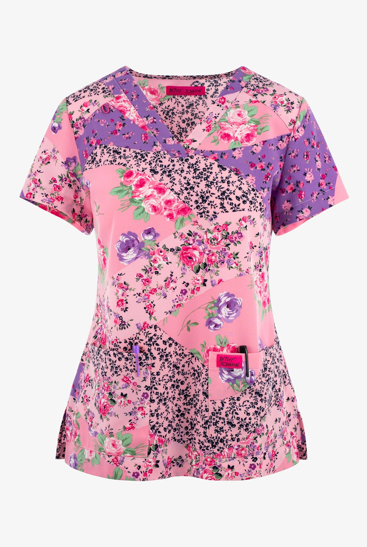 Betsey Johnson Floral Harmony Women's 2-Pocket STRETCH V-Neck Print Scrub Top 1 Betsey Johnson Floral Harmony Women's 2-Pocket STRETCH V-Neck Print Scrub Top