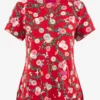 Betsey Johnson Merry Donuts Christmas Women's 2-Pocket STRETCH V-Neck Print Scrub Top