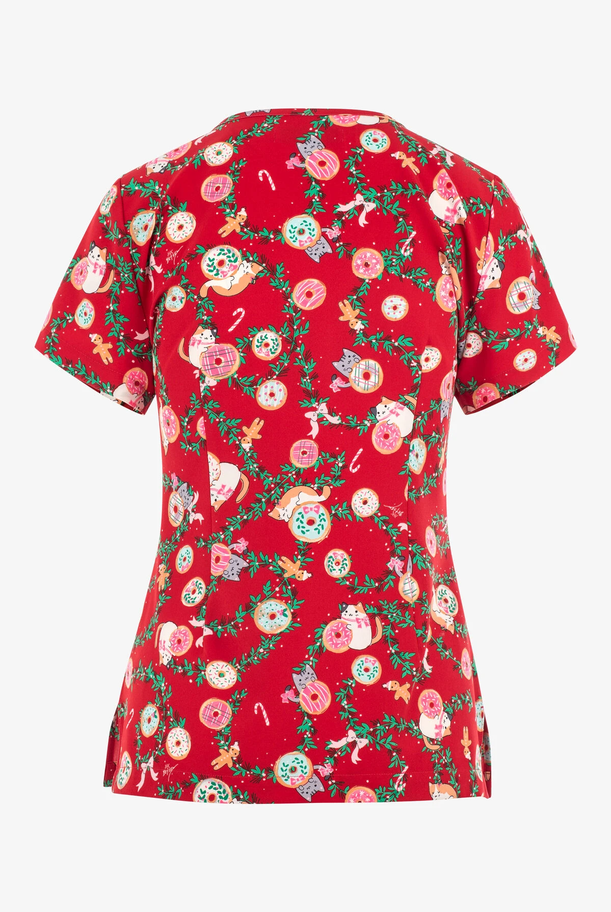 Betsey Johnson Merry Donuts Christmas Women's 2-Pocket STRETCH V-Neck Print Scrub Top 2 Betsey Johnson Merry Donuts Christmas Women's 2-Pocket STRETCH V-Neck Print Scrub Top - Image 2