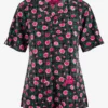 Betsey Johnson Cozy Roses Plaid Women's 2-Pocket STRETCH Y-Neck Print Scrub Top