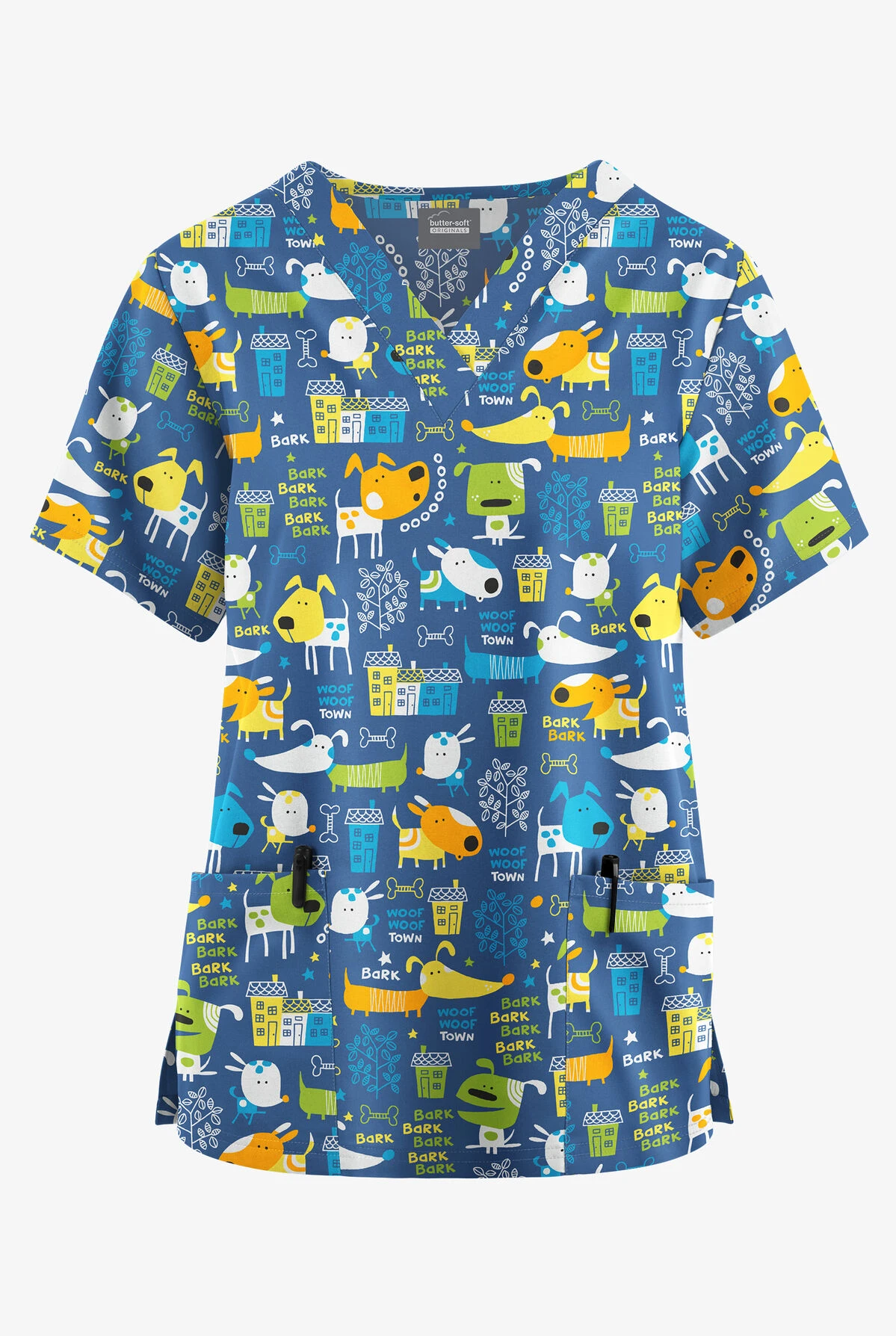 Butter-Soft Originals Bark Park Royal Women's 2-Pocket Classic Fit V-Neck Printed Scrub Top 1 Butter-Soft Originals Bark Park Royal Women's 2-Pocket Classic Fit V-Neck Printed Scrub Top
