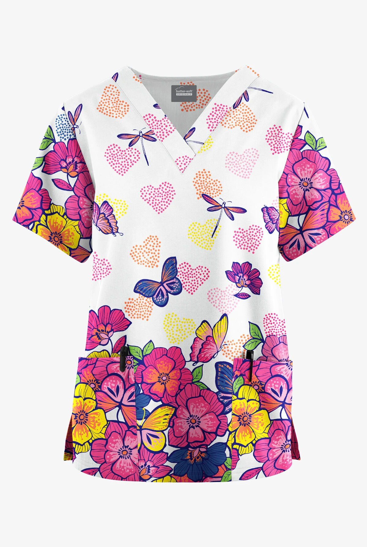 Butter-Soft Originals Butterfly Valley Women's 2-Pocket Classic Fit V-Neck Printed Scrub Top 1 Butter-Soft Originals Butterfly Valley Women's 2-Pocket Classic Fit V-Neck Printed Scrub Top