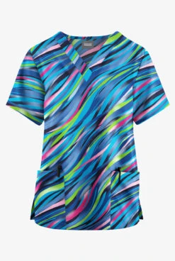 Butter-Soft Originals Color Waves Navy Women's 2-Pocket Classic Fit V-Neck Printed Scrub Top