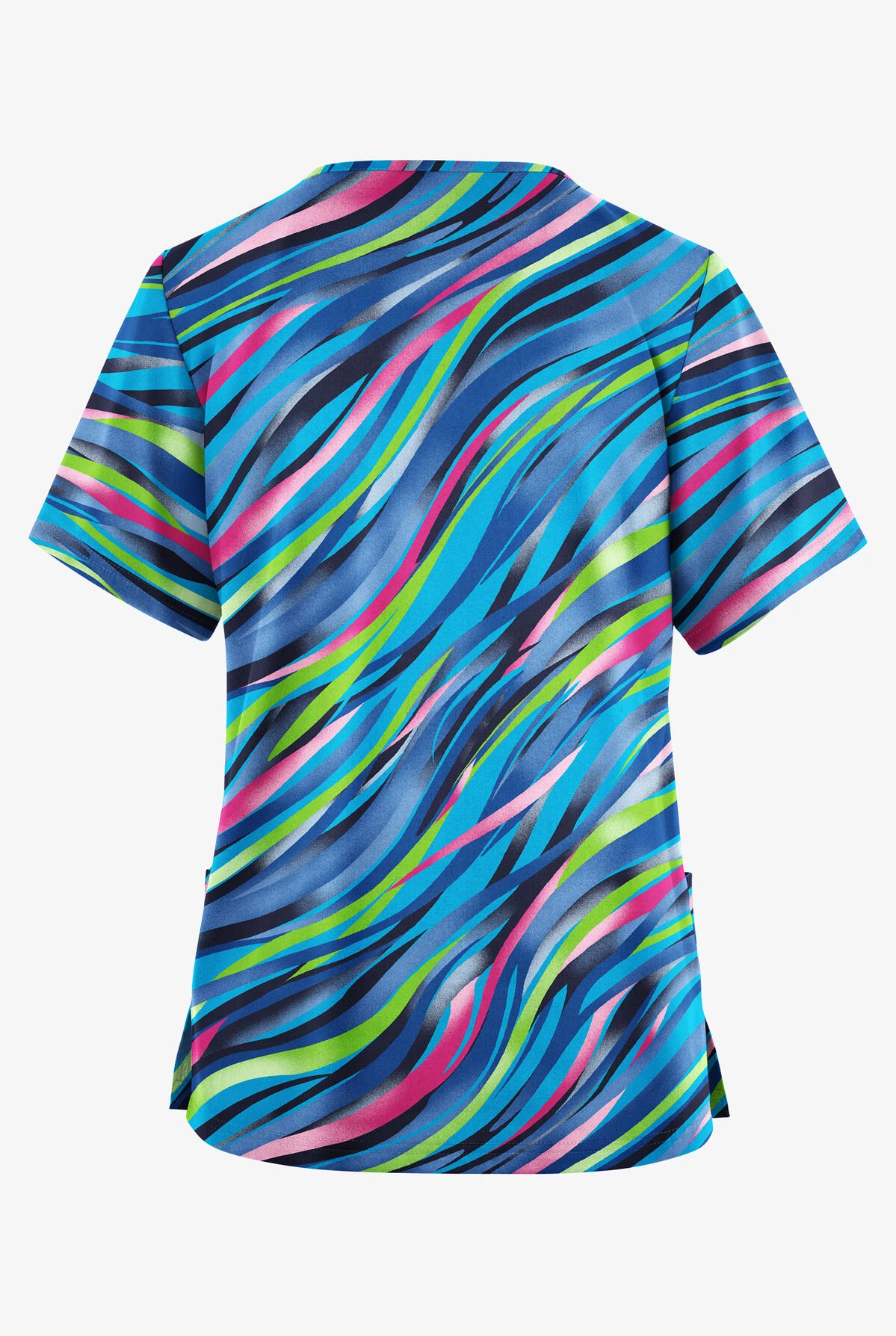 Butter-Soft Originals Color Waves Navy Women's 2-Pocket Classic Fit V-Neck Printed Scrub Top 2 Butter-Soft Originals Color Waves Navy Women's 2-Pocket Classic Fit V-Neck Printed Scrub Top - Image 2