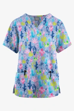 Butter-Soft Originals Desert Cactus Ceil Women's 2-Pocket Classic Fit V-Neck Printed Scrub Top