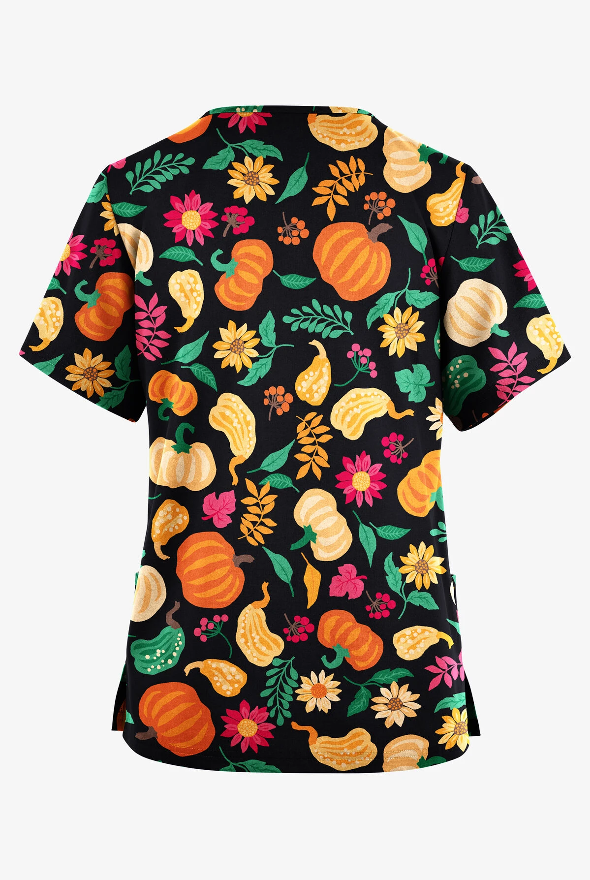 Butter-Soft Originals Fall Harvest Black Printed Women's 2-Pocket Classic Fit V-Neck Scrub Top 2 Butter-Soft Originals Fall Harvest Black Printed Women's 2-Pocket Classic Fit V-Neck Scrub Top - Image 2