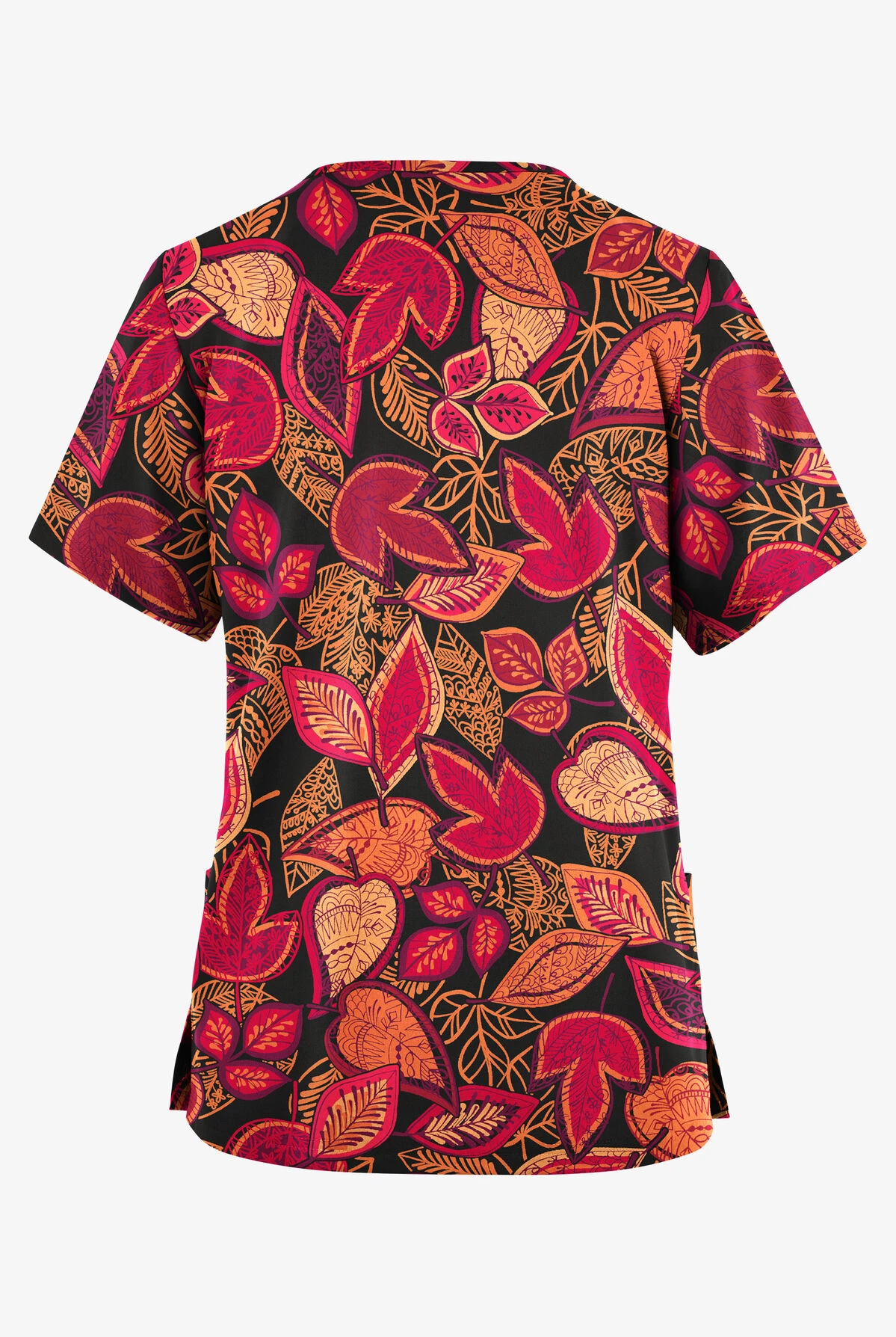 Butter-Soft Originals Filigree Leaves Black Printed Women's 2-Pocket Classic Fit V-Neck Scrub Top 2 Butter-Soft Originals Filigree Leaves Black Printed Women's 2-Pocket Classic Fit V-Neck Scrub Top - Image 2