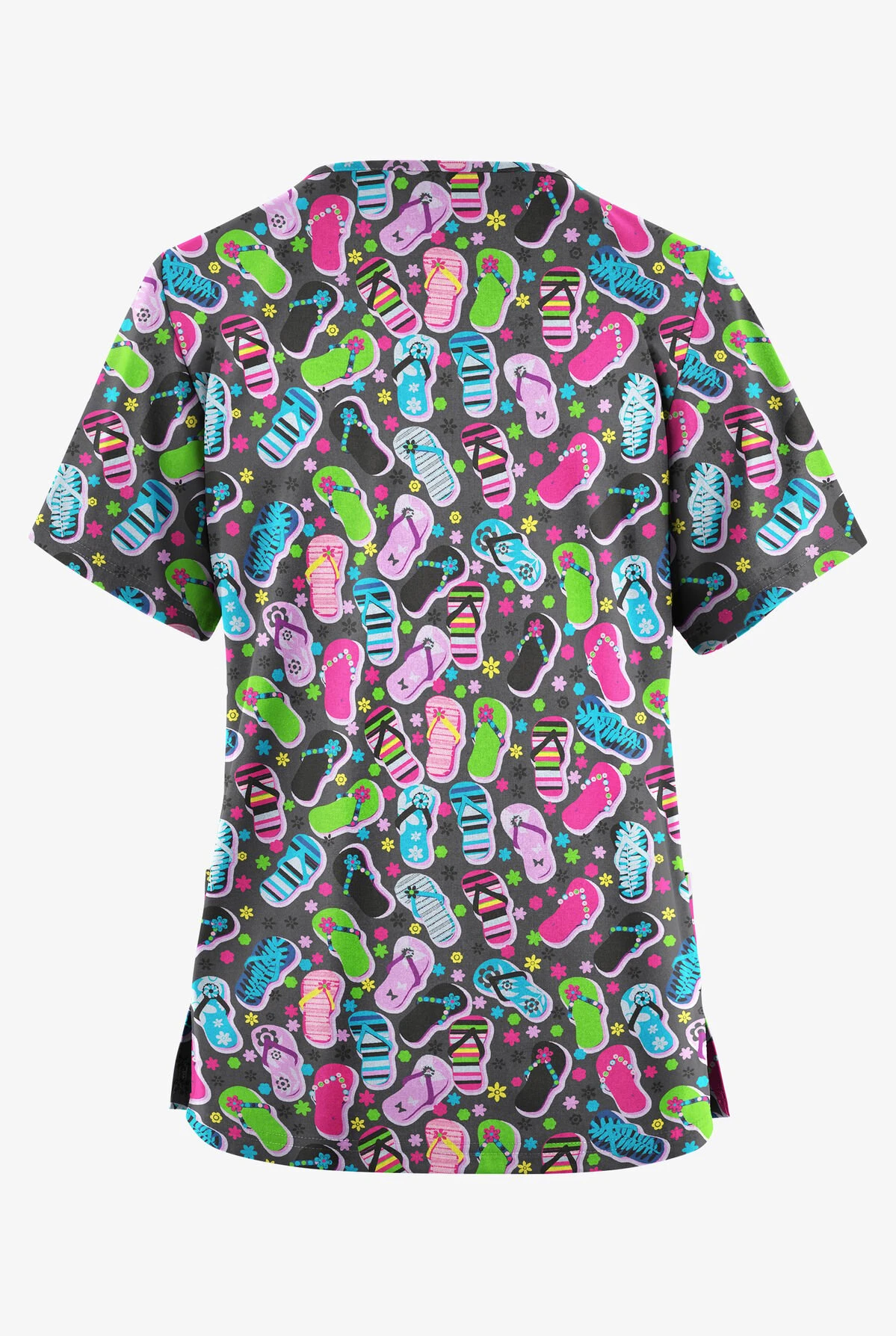 Butter-Soft Originals Flip Flop Fun Pewter Women's 2-Pocket Classic Fit V-Neck Printed Scrub Top 2 Butter-Soft Originals Flip Flop Fun Pewter Women's 2-Pocket Classic Fit V-Neck Printed Scrub Top - Image 2