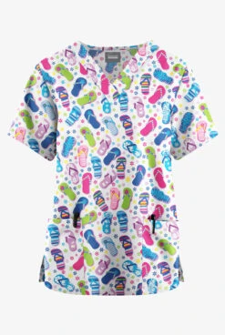 Butter-Soft Originals Flip Flop Fun Royal Women's 2-Pocket Classic Fit V-Neck Printed Scrub Top