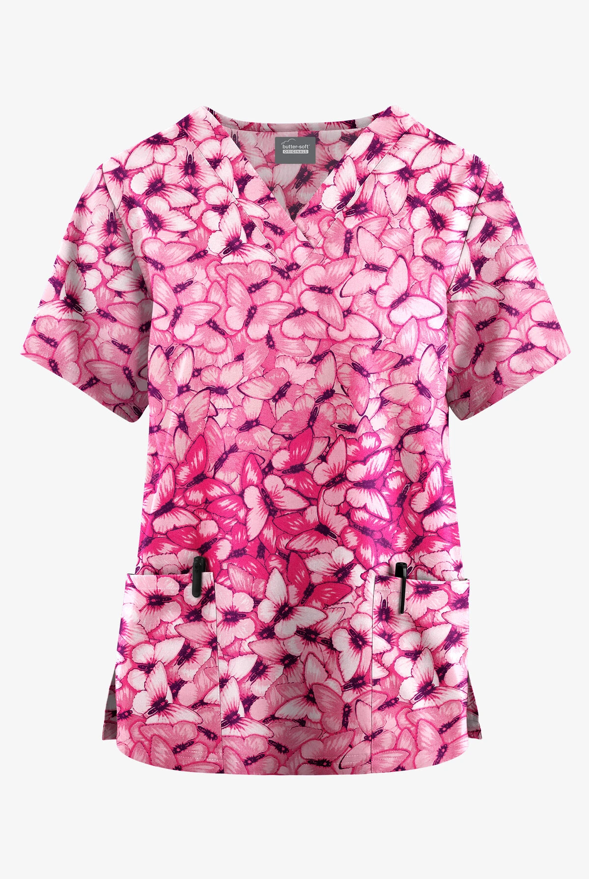 Butter-Soft Originals Garden Butterflies Blush Women's 2-Pocket Classic Fit V-Neck Printed Scrub Top 1 Butter-Soft Originals Garden Butterflies Blush Women's 2-Pocket Classic Fit V-Neck Printed Scrub Top