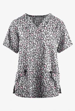 Butter-Soft Originals Jungle Mix Silver Women's 2-Pocket Classic Fit V-Neck Printed Scrub Top