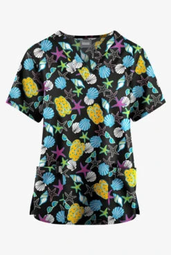 Butter-Soft Originals Walk On The Beach Women's 2-Pocket Classic Fit V-Neck Printed Scrub Top