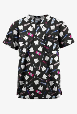 Butter-Soft Originals Happy Smile Unisex 2-Pocket V-Neck Printed Scrub Top