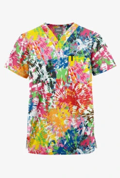 Butter-Soft Originals Rainbow Tie-Dye Unisex 2-Pocket V-Neck Printed Scrub Top