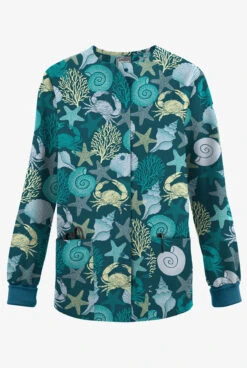 Butter-Soft Originals Beach Day Caribbean Blue Women's 3-Pocket Warm-Up Printed Scrub Jacket