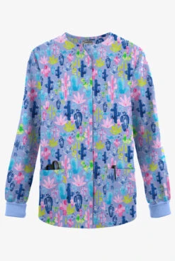 Butter-Soft Originals Desert Cactus Ceil Women's 3-Pocket Warm-Up Printed Scrub Jacket