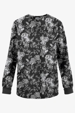Butter-Soft Originals Etched Roses Women's 3-Pocket Warm-Up Printed Scrub Jacket