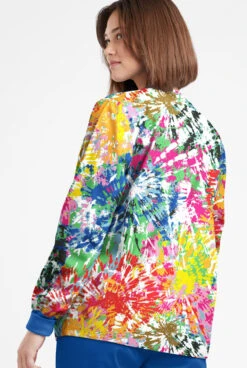 Butter-Soft Originals Rainbow Tie-Dye Women's 3-Pocket Warm-Up Printed Scrub Jacket -Clinic Love Style BSN1182RTD 092623 3