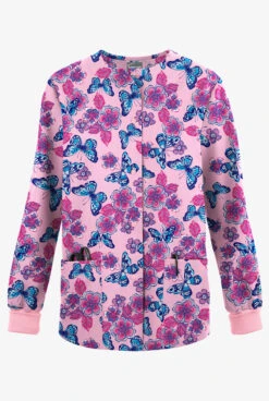 Butter-Soft Originals Spring Day Blush Women's 3-Pocket Warm-Up Printed Scrub Jacket