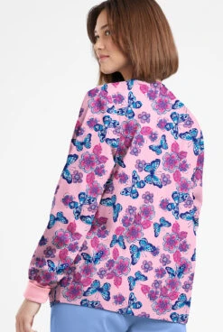 Butter-Soft Originals Spring Day Blush Women's 3-Pocket Warm-Up Printed Scrub Jacket -Clinic Love Style BSN1182SDBS 092623 3