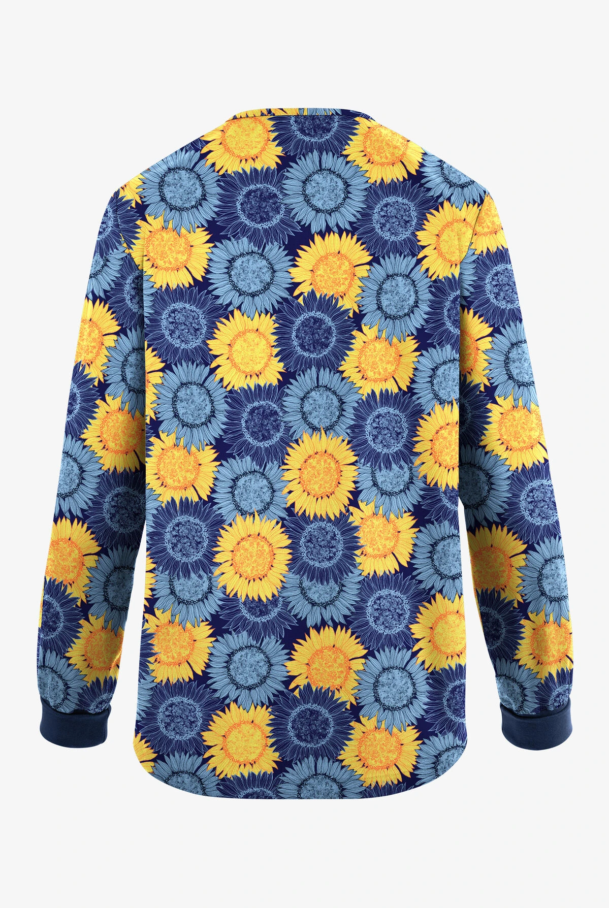Butter-Soft Originals Sunflower Field Navy Women's 3-Pocket Warm-Up Printed Scrub Jacket 2 Butter-Soft Originals Sunflower Field Navy Women's 3-Pocket Warm-Up Printed Scrub Jacket - Image 2