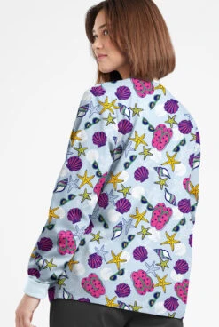 Butter-Soft Originals Walk On The Beach Morning Dew Women's 3-Pocket Warm-Up Printed Scrub Jacket -Clinic Love Style BSN1182WBMD 092623 3