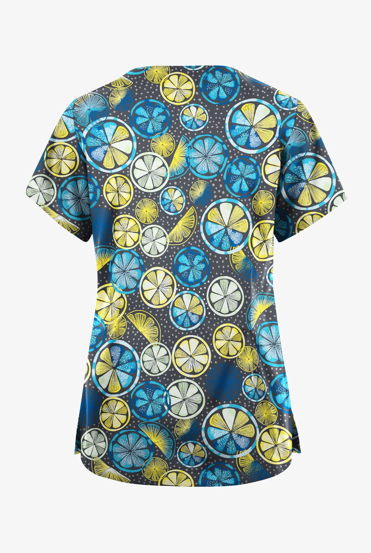 Butter-Soft Originals Citrus Slice Pewter Women's 6-Pocket Scallop Neck Printed Scrub Top 2 Butter-Soft Originals Citrus Slice Pewter Women's 6-Pocket Scallop Neck Printed Scrub Top - Image 2