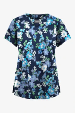 Butter-Soft Originals Florentine Floral Navy Women's 6-Pocket Scallop Neck Printed Scrub Top 