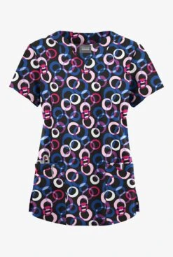 Butter-Soft Originals Groovy Geo Women's 6-Pocket Scallop Neck Printed Scrub Top 