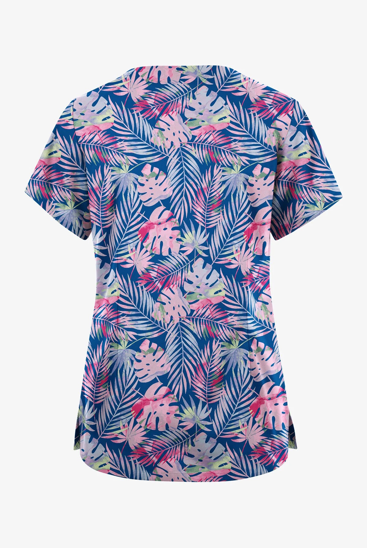 Butter-Soft Originals Tropical Garden Royal Women's 6-Pocket Scallop Neck Printed Scrub Top 2 Butter-Soft Originals Tropical Garden Royal Women's 6-Pocket Scallop Neck Printed Scrub Top - Image 2