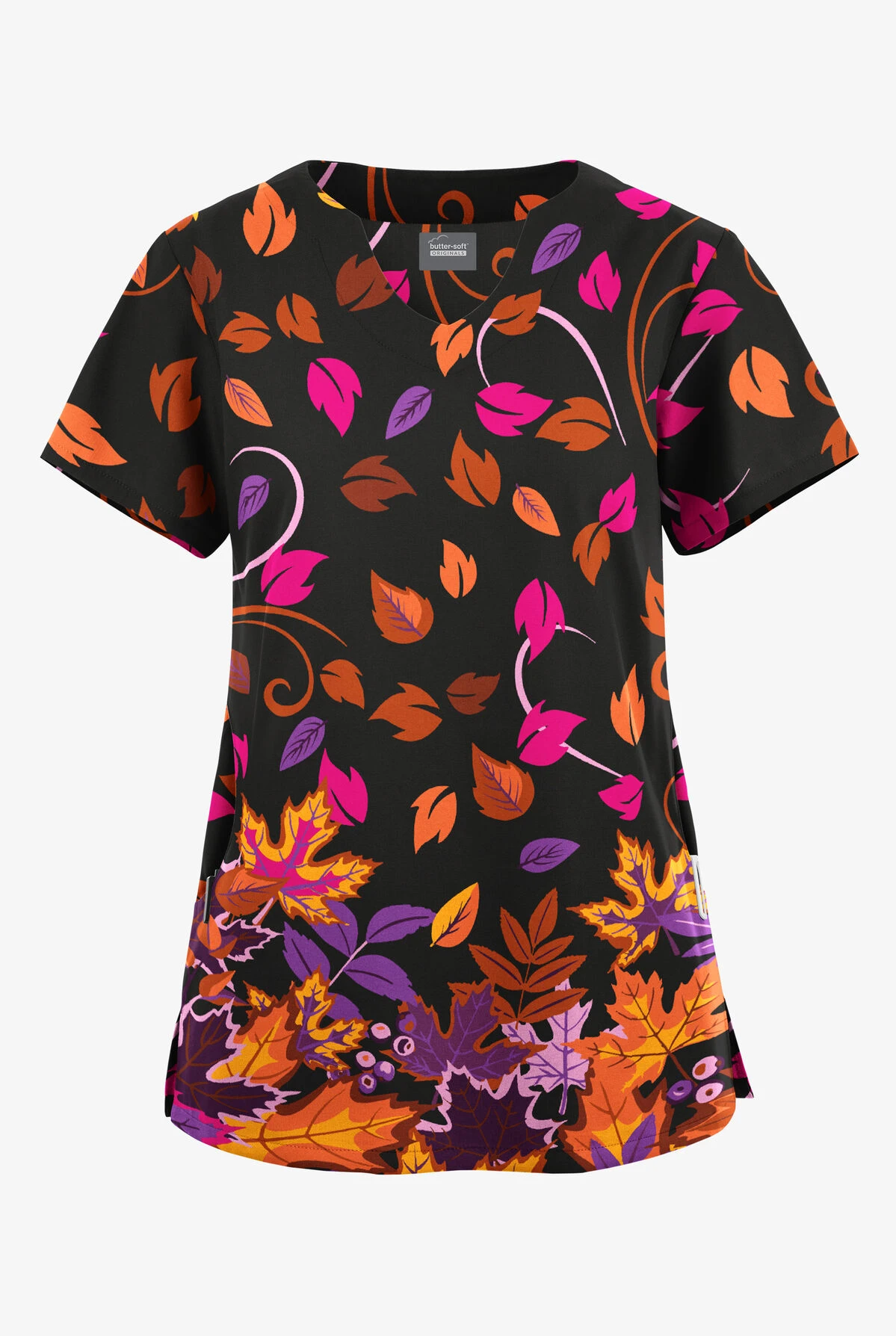Butter-Soft Originals Autumn Walk Black Printed Women's 2-Pocket Scallop Neck Scrub Top 1 Butter-Soft Originals Autumn Walk Black Printed Women's 2-Pocket Scallop Neck Scrub Top