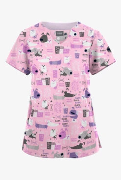 Butter-Soft Originals Bark Park Blush Women's 2-Pocket Scallop Neck Printed Scrub Top