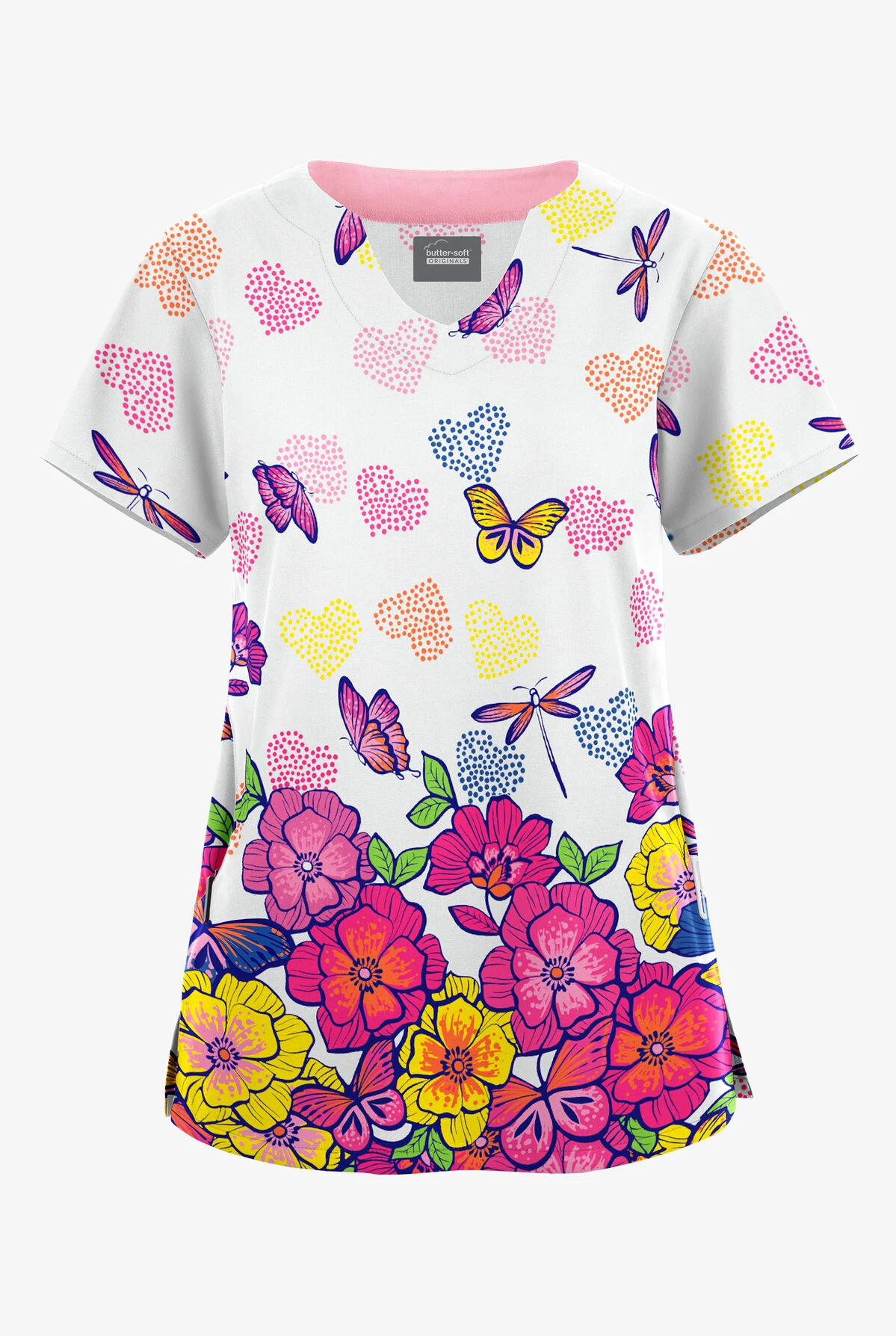 Butter-Soft Originals Butterfly Valley Women's 2-Pocket Scallop Neck Printed Scrub Top 1 Butter-Soft Originals Butterfly Valley Women's 2-Pocket Scallop Neck Printed Scrub Top