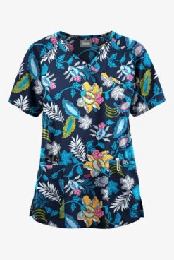 Butter-Soft Originals Imperial Jacobean Women's 3-Pocket Mock Wrap Raglan Sleeve Printed Scrub Top 