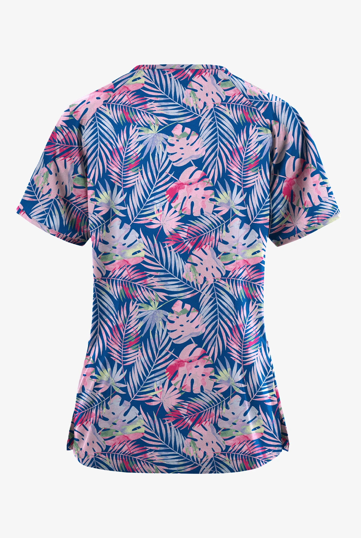 Butter-Soft Originals Tropical Garden Women's 3-Pocket Mock Wrap Raglan Sleeve Printed Scrub Top 2 Butter-Soft Originals Tropical Garden Women's 3-Pocket Mock Wrap Raglan Sleeve Printed Scrub Top - Image 2