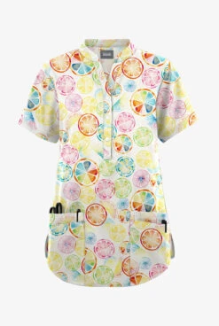 Butter-Soft Originals Citrus Slice Women's 6-Pocket Mandarin Collar Printed Scrub Top 