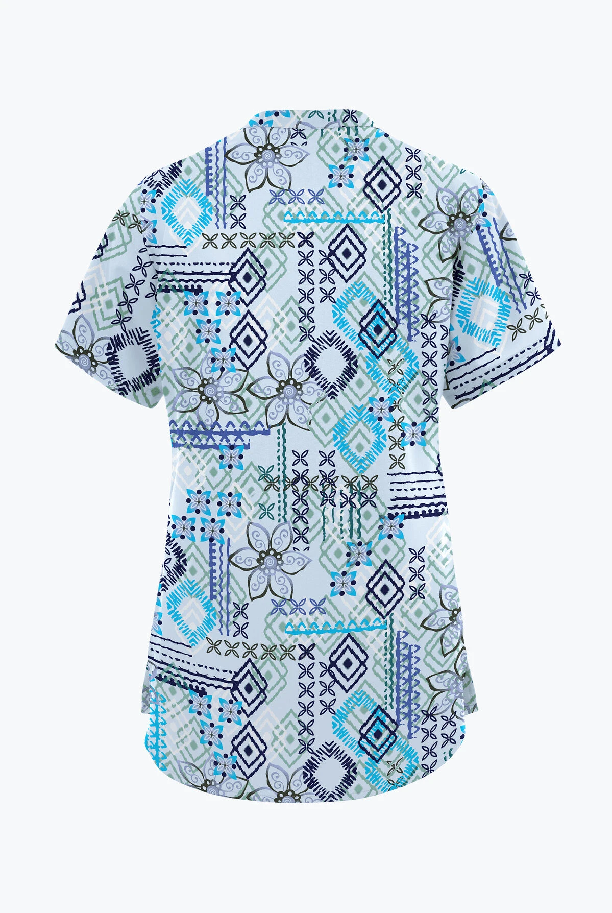 Butter-Soft Originals Floral Batik Morning Dew Women's 6-Pocket Mandarin Collar Printed Scrub Top 2 Butter-Soft Originals Floral Batik Morning Dew Women's 6-Pocket Mandarin Collar Printed Scrub Top - Image 2