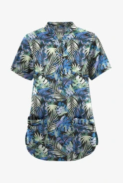 Butter-Soft Originals Tropical Garden Women's 6-Pocket Mandarin Collar Printed Scrub TopĀ