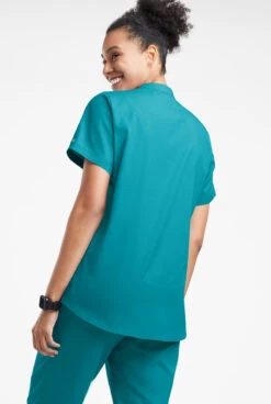 Butter-Soft Originals Women's 6-Pocket Mandarin Collar Scrub Top -Clinic Love Style BSN1578 092623 TEAL 3