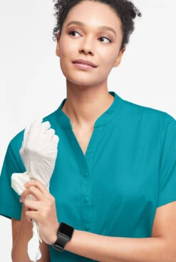 Butter-Soft Originals Women's 6-Pocket Mandarin Collar Scrub Top -Clinic Love Style BSN1578 092623 TEAL 4 HV