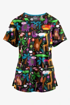 Butter-Soft Originals Jungle Party Women's 3-Pocket Criss Cross Printed Scrub Top