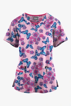 Butter-Soft Originals Spring Day Blush Women's 3-Pocket Criss Cross Printed Scrub Top