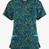 Butter-Soft Originals Dino Park Caribbean Blue Women's 7-Pocket Curved V-Neck Printed Scrub Top